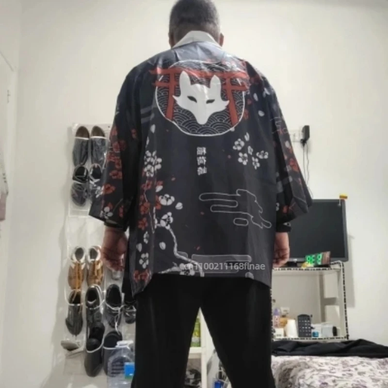 ใหม่โมเดิร์นเต้นรําเครื่องแต่งกายญี่ปุ่น Fox Series 3D พิมพ์หลวมเสื้อคลุม Street Casual Hip Hop Top Unisex เทศกาลประสิทธิภาพชุด