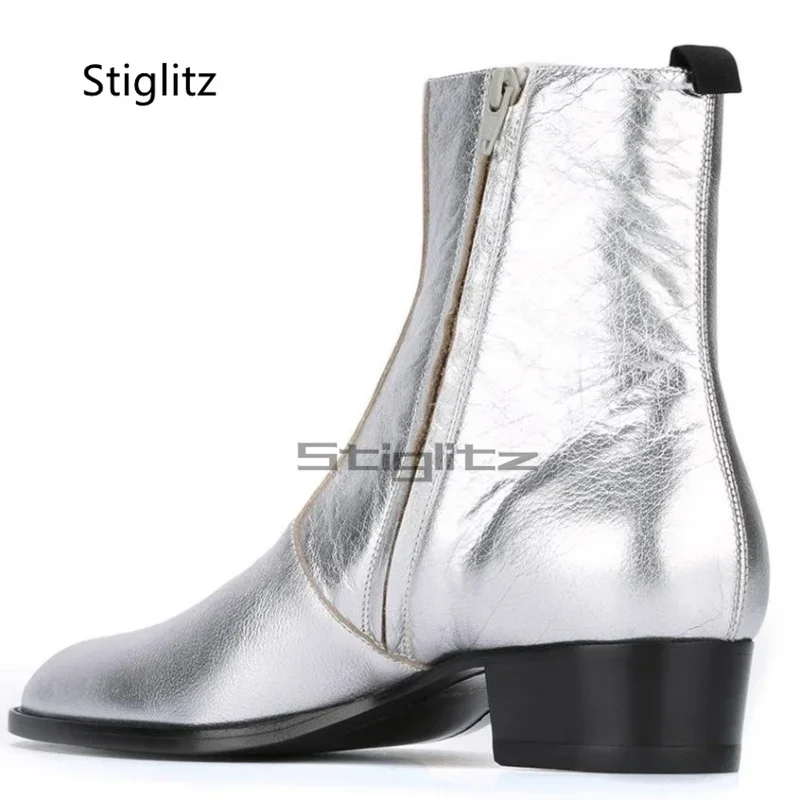 Red Genuine Leather Chelsea Boots for Men Pointed Toe Ankle Boots British Style Med Heel Business Dress Wedding Male Shoes view 6