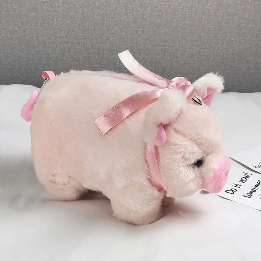 Cute Pig Shoulder Bag Plush Stuffed Animal Crossbody Bags Women Girls Fashion Soft Purse Cartoon Handbags Phone Storage Purse