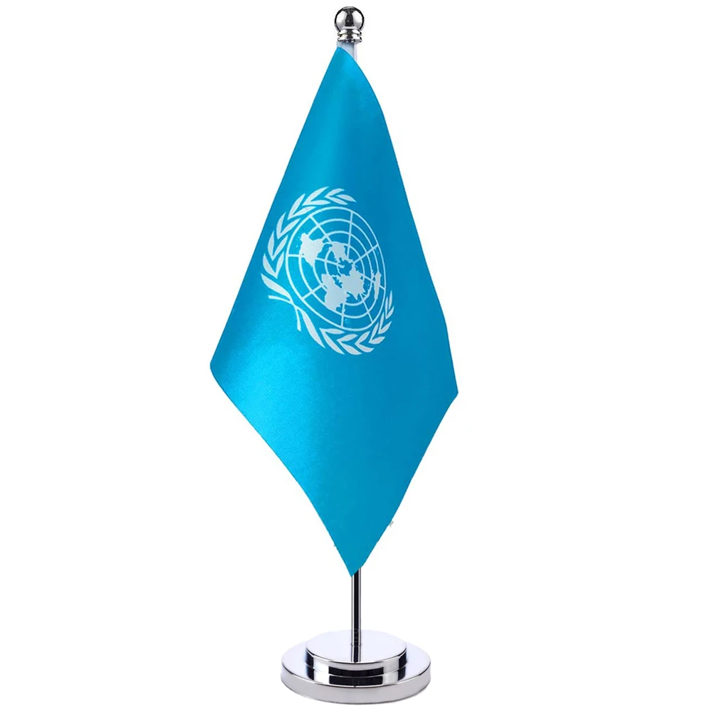 

14x21cm Office Desk Flag Of United Nations Banner Boardroom Table Stand Pole Stick The UN Cabinet Flag Set Meeting Room Decor