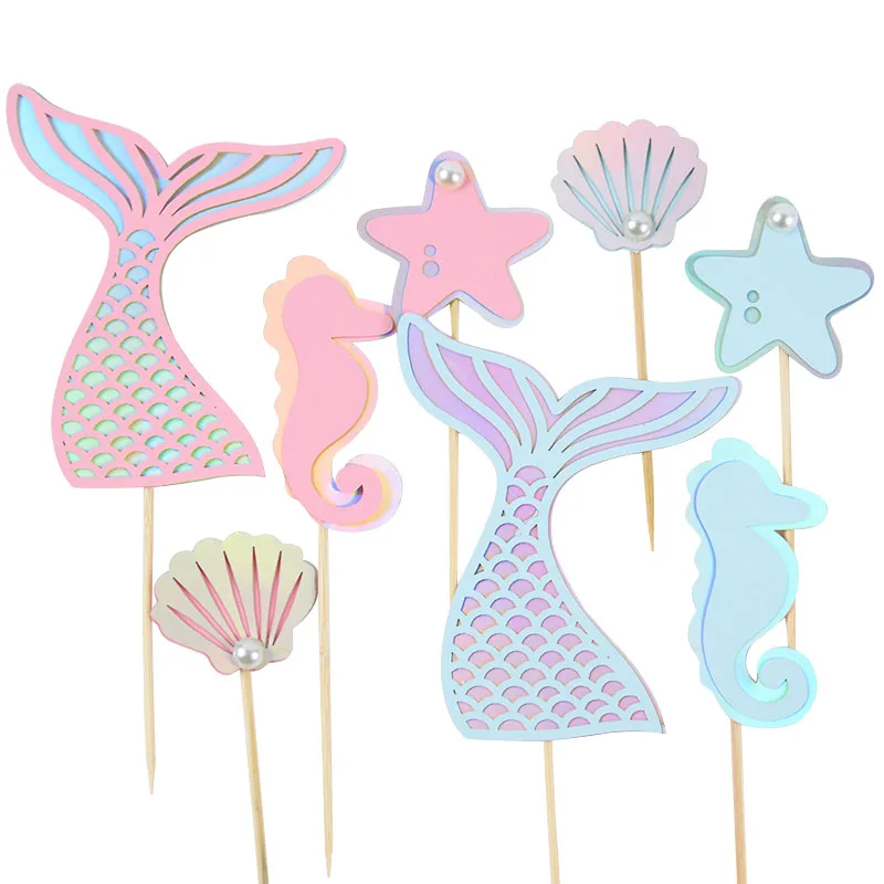 Suministros de decoración para pastel de fiesta de sirena, adorno Adorable de cola de sirena con purpurina para Cupcake, cumpleaños, Baby Shower, fiesta temática de sirena, 1 Juego