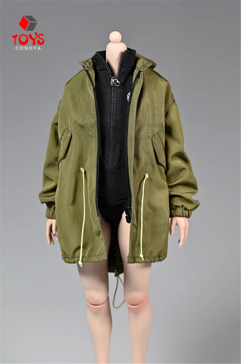 Trench coat feminino do exército verde, Hip Hop solto, modelo de roupas casuais, boneco corpo de ação, escala 1:6, 12 polegadas, moda