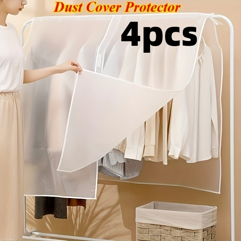 4pcs Clothes Dust Cover Translucent Dress Clothes Garment Dust Cover Hanging Organizer Waterproof Dustproof Clothes Storage