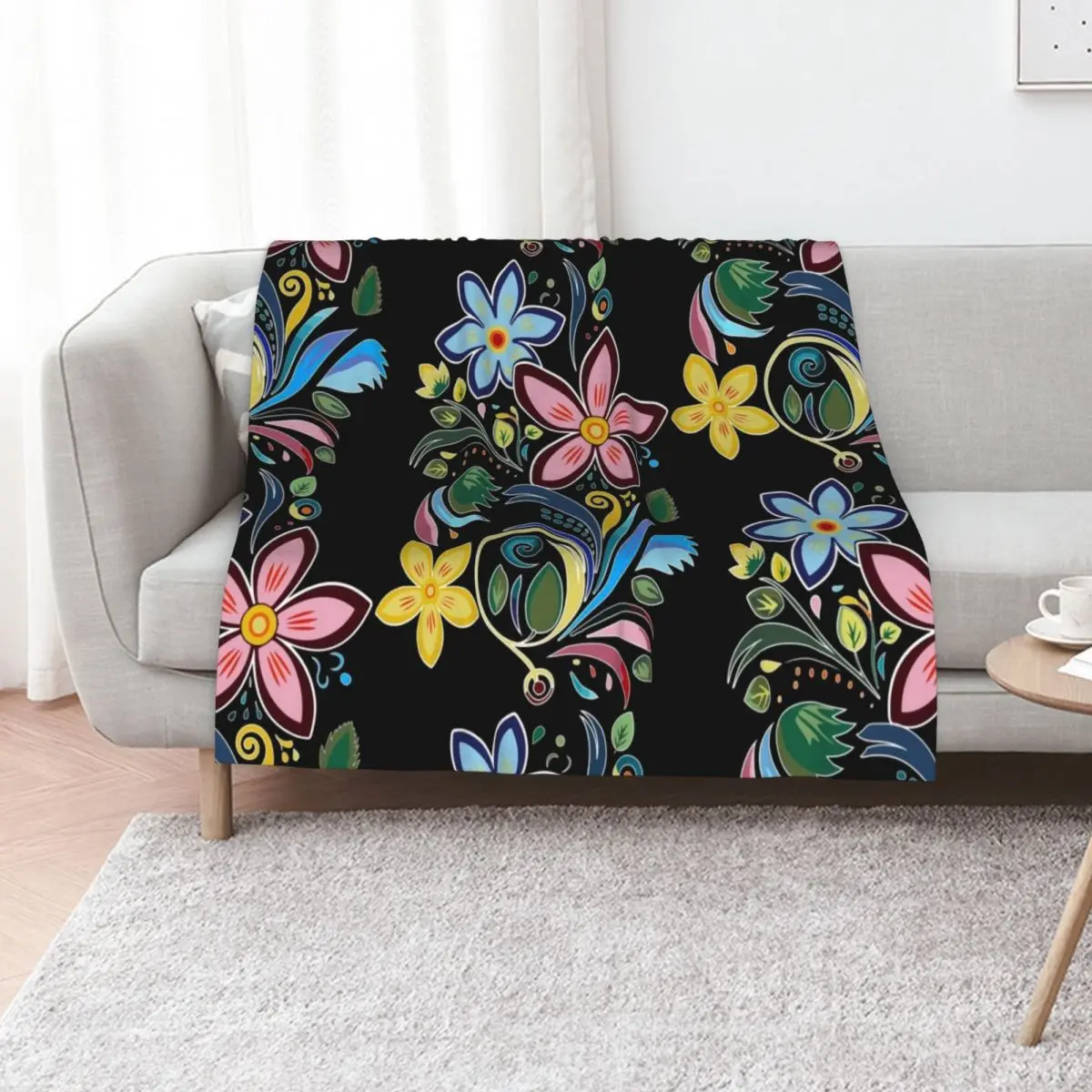 Traditional Ojibwe Pattern, Indigenous Floral Design. Throw Blanket Winter beds Heavy valentine gift ideas Luxury Throw Blankets