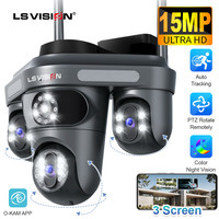 LS VISION 15MP Three Screens WiFi Security Camera Outdoor Three Lens Remote Rotation Color Night Vision Auto Tracking CCTV Cam