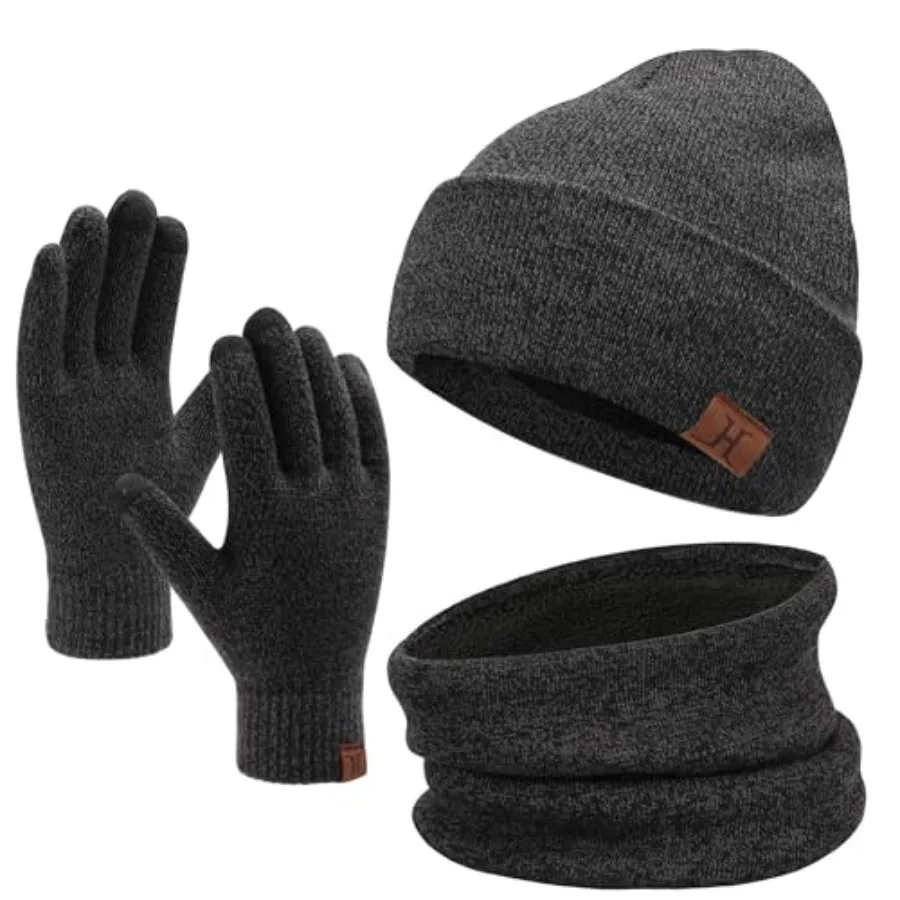 

Winter Beanie Hat Scarf Touchscreen Gloves Set for Men and Women, Beanie Gloves Neck Warmer Set with Warm Knit Fleece Lined