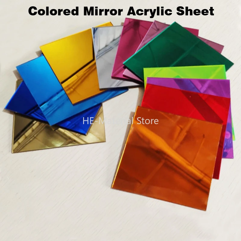 1Pcs Colored Mirror Acrylic Sheet Thickness 2mm 3mm Mirror Surface Decorative Wall Reflector 100X100/100X200/200X200mm