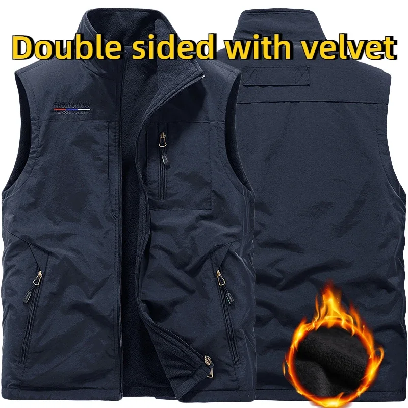 

2024 Men's Winter Vest Coat Mens Casual Thicken Polar Fleece Double-sided Dressing Warm Vest Outdoor Camping Hiking Waistcoat