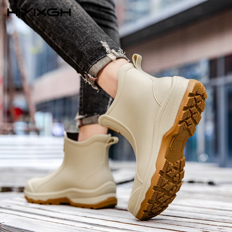 New style stylish men's short tube waterproof fishing rain boots, thick-soled wear-resistant water shoes outdoor rain boots