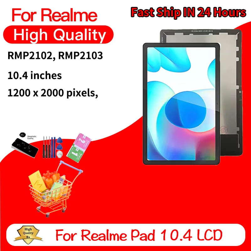 100% Tested For Realme Pad 10.4 RMP2102, RMP2103 Display Touch Screen Digitizer Panel Assembly Replacement Repair Parts