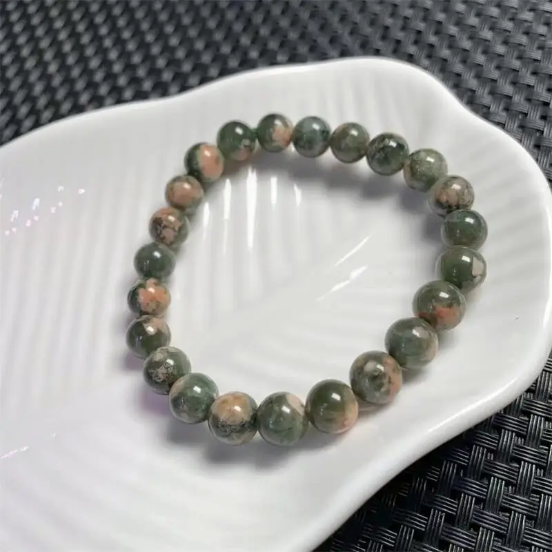 8MM Natural Green Flower Agate Rutilated Quartz Bracelet Lady Man Healing Wealth Gift Crystal Beads Quartz Gemstone Jewelry