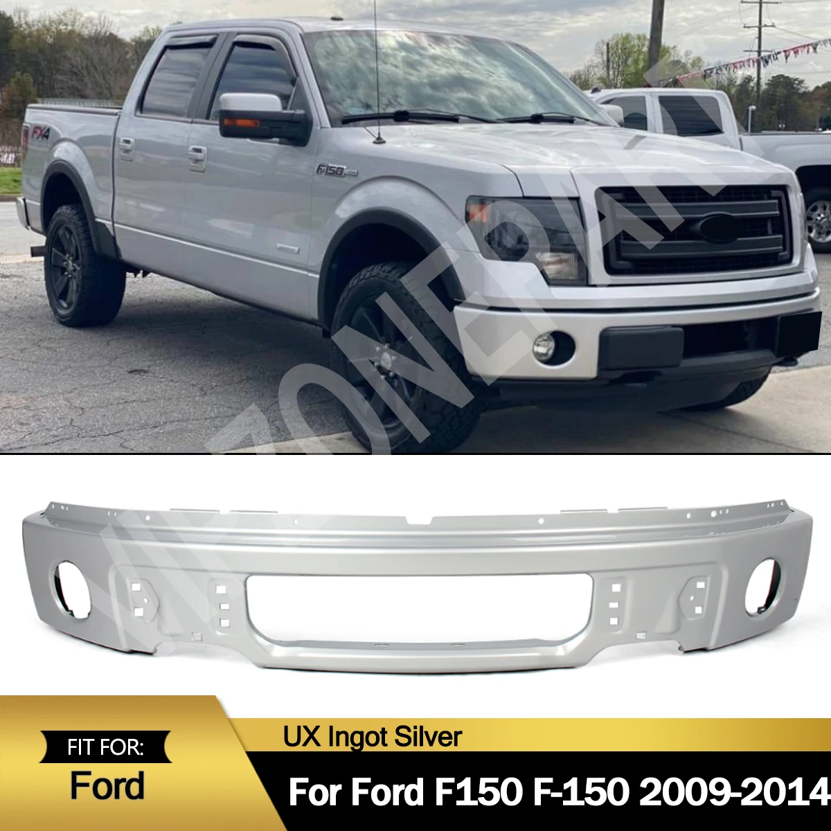 Ingot Silver Front Bumper Face Bar W/Fog Light Hole Fit For 2009-2014 Ford F150 Front Bumper Suround Cover Crash - Proof Bumper