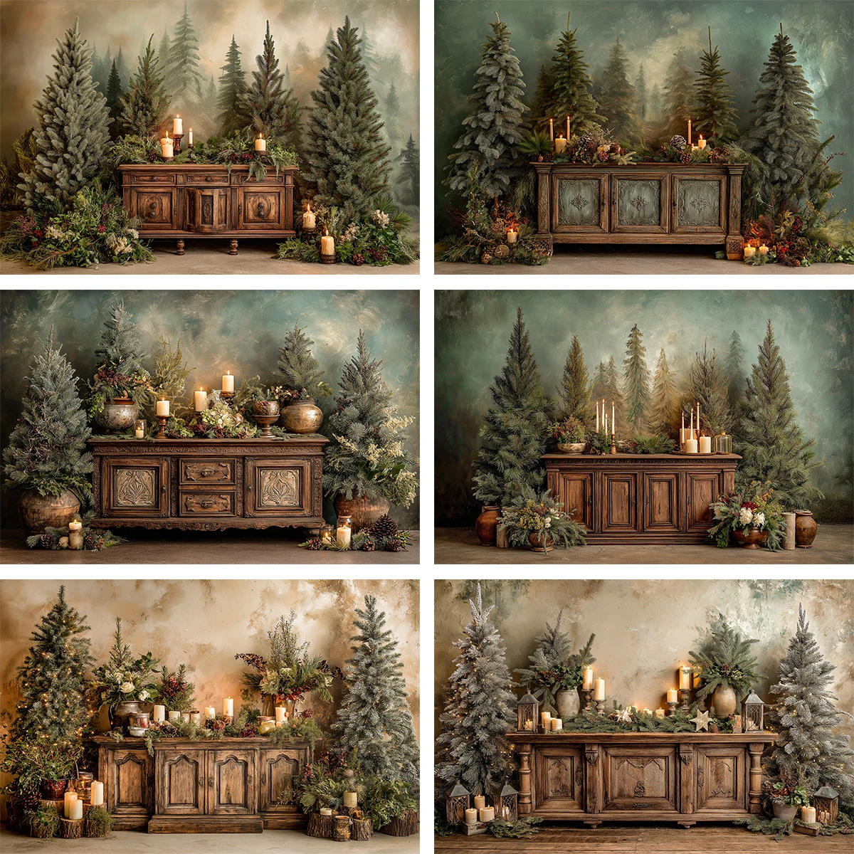 

Christmas Pine Tree Grove Backdrop for Photography Candles Stars Wreath Decor Backgrounds Adult Kids Portrait Photo Studio Props