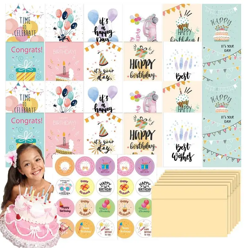 Birthday Greeting Cards 24X Blank Blessing Cards With Envelopes And 2 Sheet Stickers 12 Designs Creative Cards Assortment For