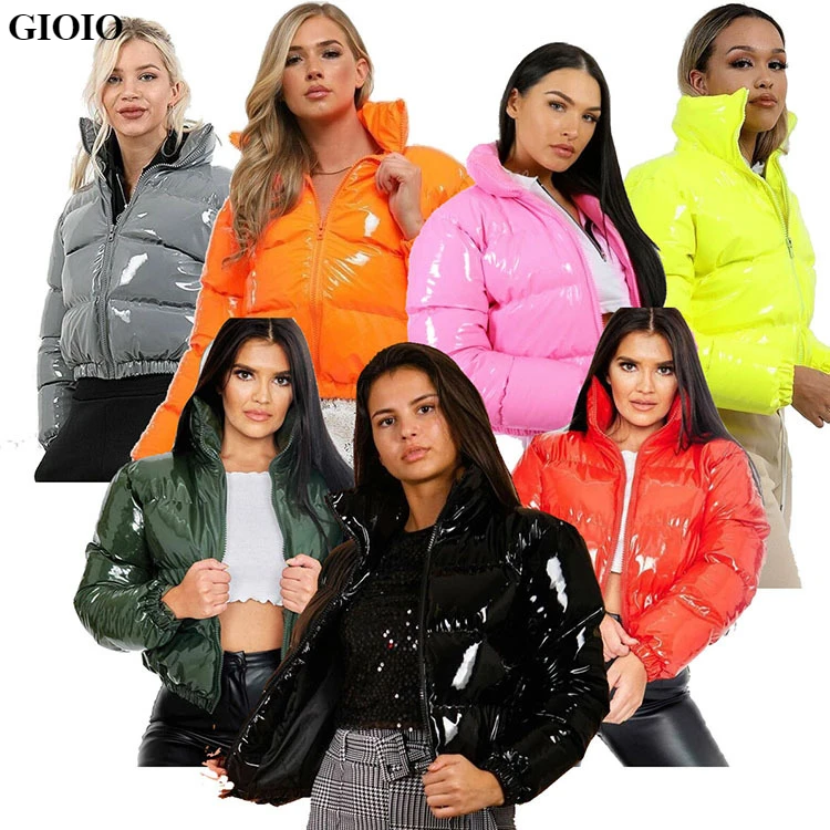 GIOIO 2024 Winter Bright Color Padded Clothes Women Fashion Glossy Coat Candy Colors Puff Sleeve Warm Casual Jacket Outwear