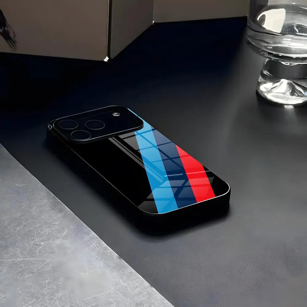 Etui na telefon iPhone 17e 17 16 16e 15 14 13 12 Mini 11 Air Pro XS Max XR X Plus, szklana silikonowa ramka, niebiesko-czerwone, samochodowy wzór, tylna obudowa Ph — zdjęcie produktu 5