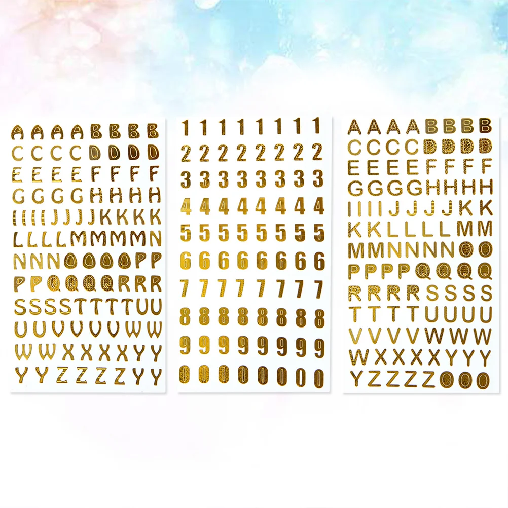 3 Sheets Number Stickers Notebook Scrapbook Decorative for Cards Kids Golden Decals Crafts