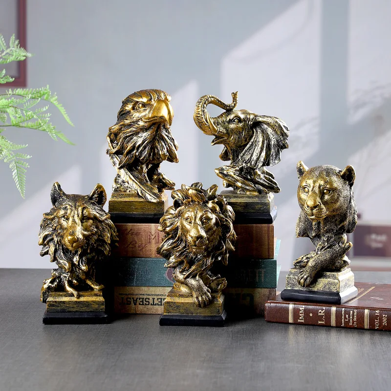 Animal Head Resin Ornaments Nordic Style Lion Eagle Crafts, Eagle Head Jewelry Sculptures, Home Decoration Sculptures