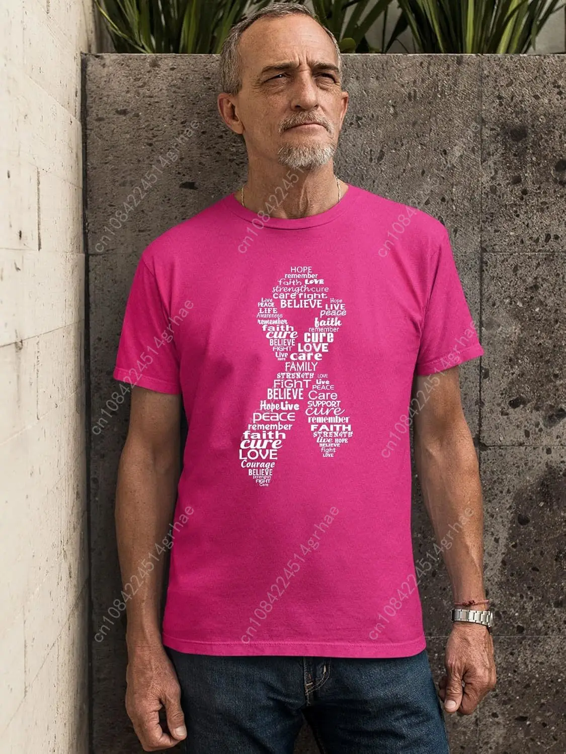 Promoción y más allá de la conciencia del cáncer de mama Camiseta con cinta rosa para hombres Camisas contra el cáncer de mama