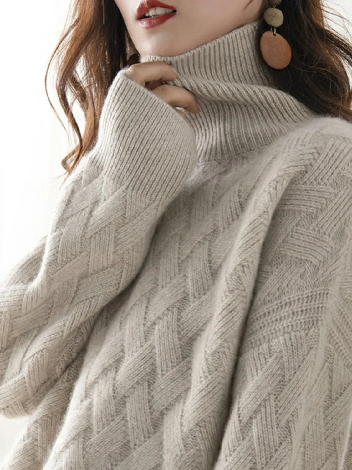 سترة كشمير بياقة مدورة للخريف/الشتاء، بلوفر سميك فضفاض للنساء، سترة من الكشمير