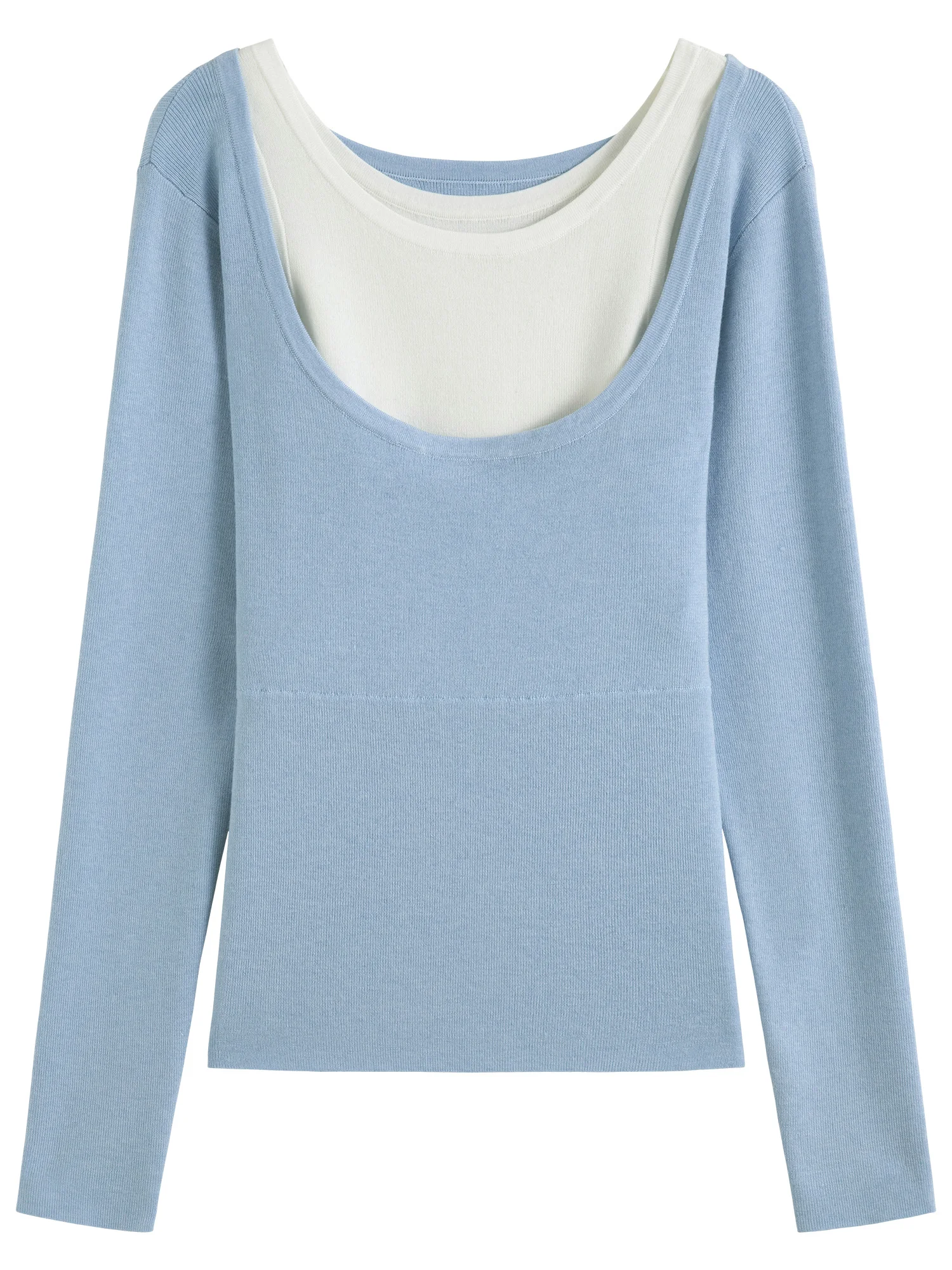 DUSHU Plus Size Women\'s Fake Two-piece Contrasting Color Sweater 2025 Spring New Commuting Elegant Chic All-match Top 25DS81069
