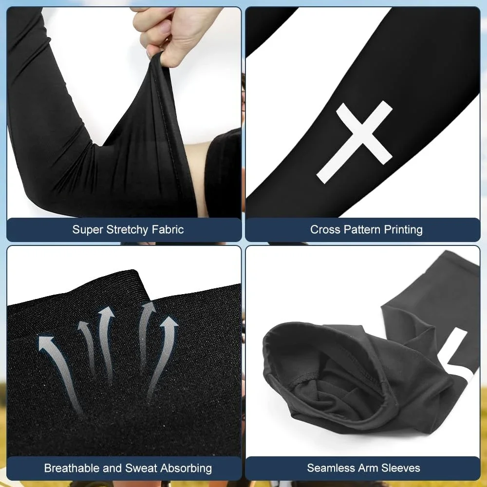 1 Paar UV-Kühl-Kompressionsarmstulpen mit christlichem Kreuz-Design, atmungsaktive Sport-Armstulpen für Jugendfußball, Baseball – Detail 5