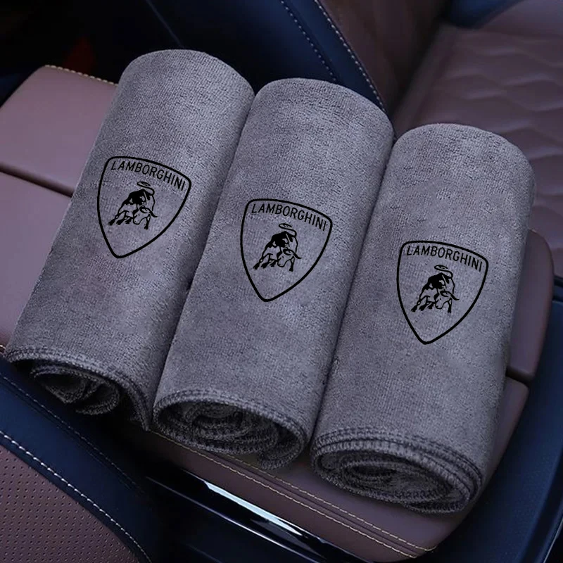 Nueva toalla de microfibra para lavado de autos con LOGO, paño de limpieza y secado para Lamborghini Urus Huracan Aventador, accesorio de modificación automotriz
