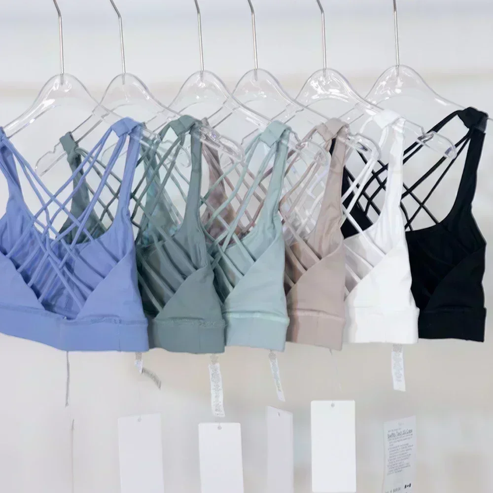 Lemon Strappy สายรัดข้ามฟิตเนส Bras เซ็กซี่สวมใส่ผู้หญิง Push Up เบาะโยคะกีฬาออกกําลังกายไร้สายกีฬา Brassiere