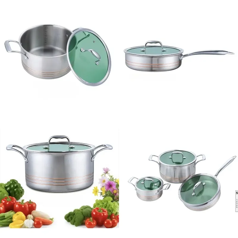 For All Clad 6pcs Copper Core 5-Ply Bonded Stainless Steel Cookware Set High Quality Induction Casserole Cooking Pots