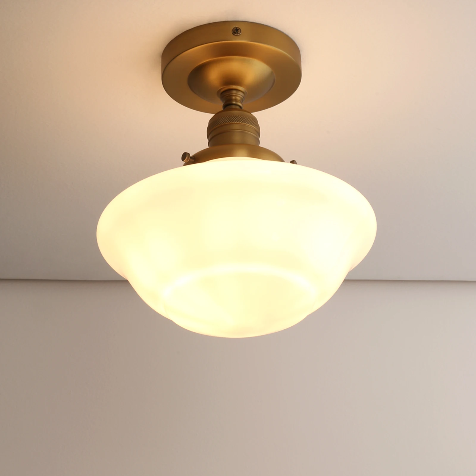 Permo Vintage Flush Mounted Ceiling Lighting with Milk White Glass Shade, for Hallway Foyer Loft Living Room Bedroom