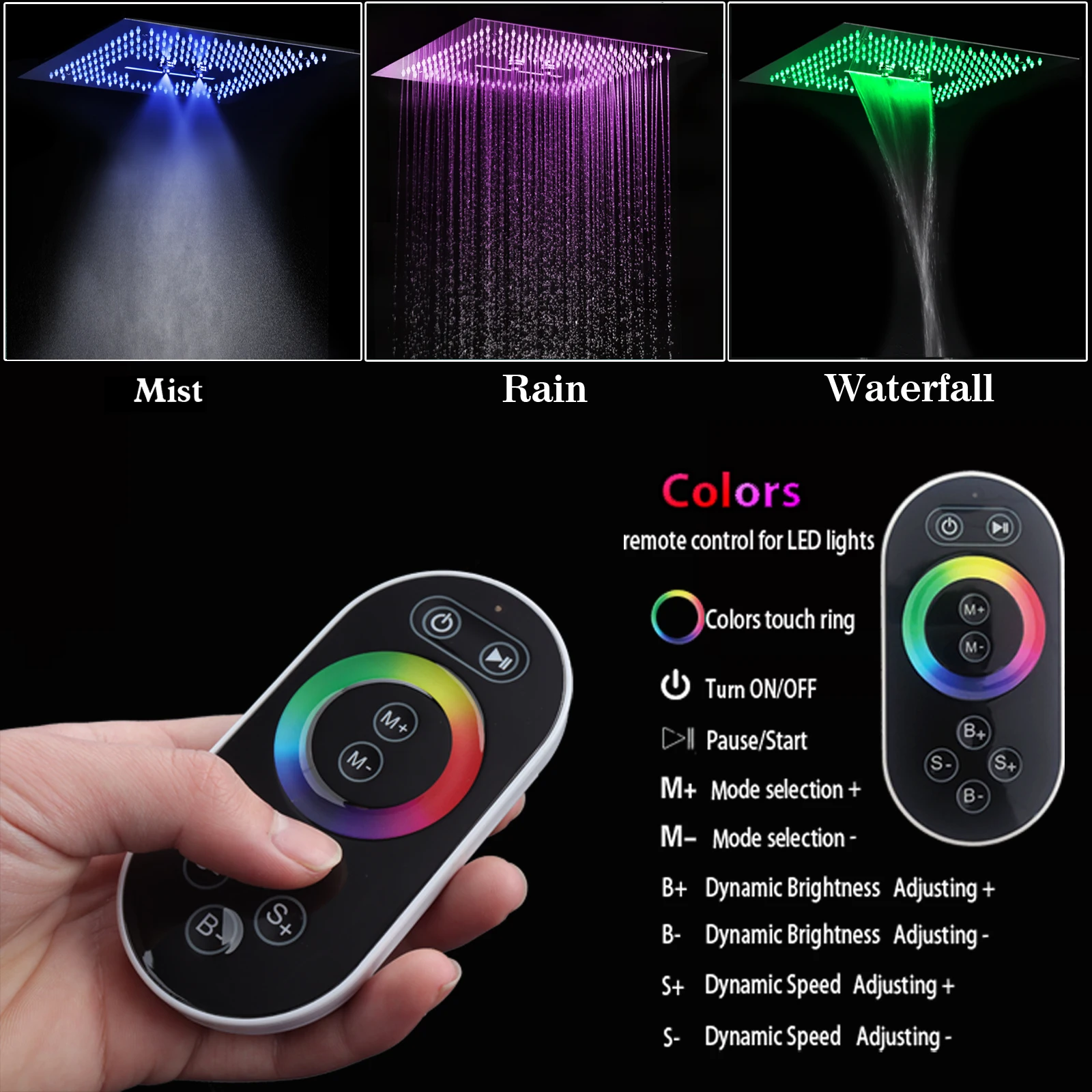 Luxury Led Shower Set Massage Misty Rainfall Waterfall Shower Head 400*400MM Bath Cold and hot digital display Faucets System