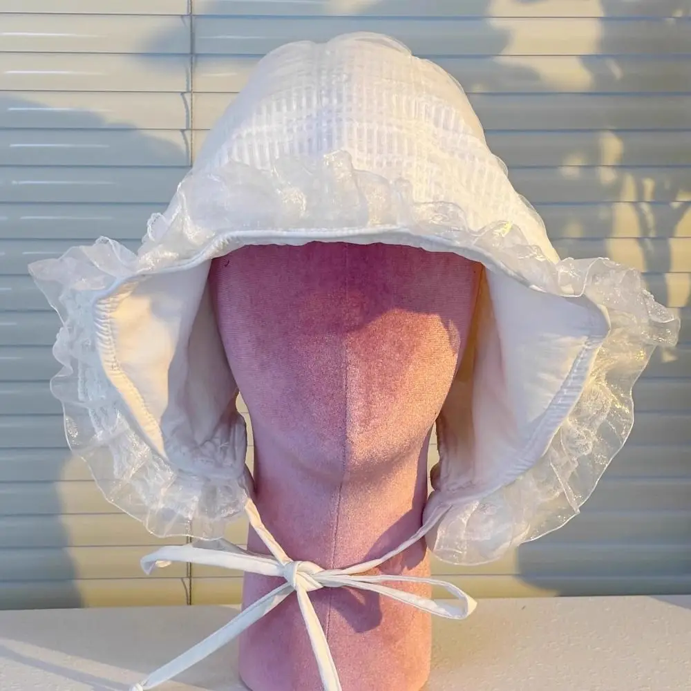 Ins Summer Lace Bucket Hat Lolita Thin Fisherman Hat Sweet White Visor Basin Cap Women