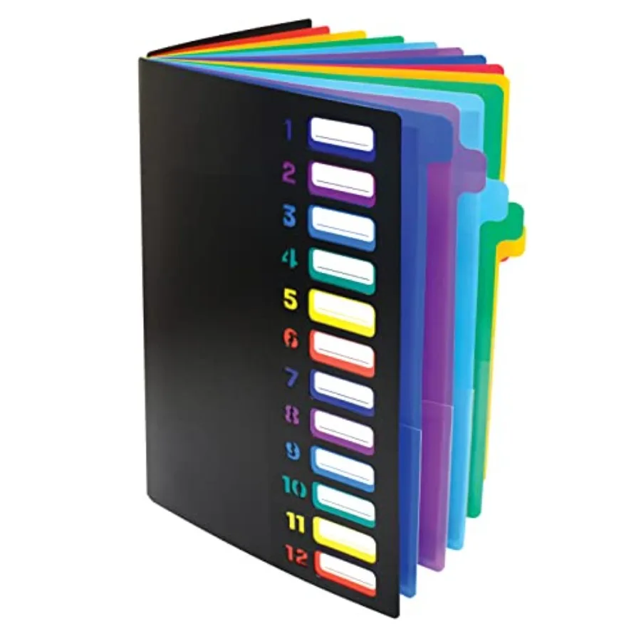 

24 Clear Pocket Expanding File Folder with 12 Colored Tabs, Letter Size, Holds 300 Sheets, Project File Organizer, Numbered Ind