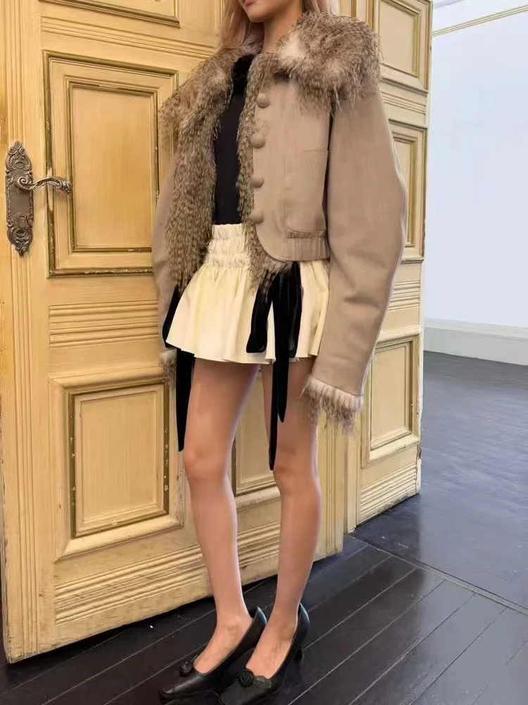 

Retro Sweet Cool Style Double-Sided Wearable Warmth Jacket Coat Environmental Protection Fur Short Coat Flip Collar Design