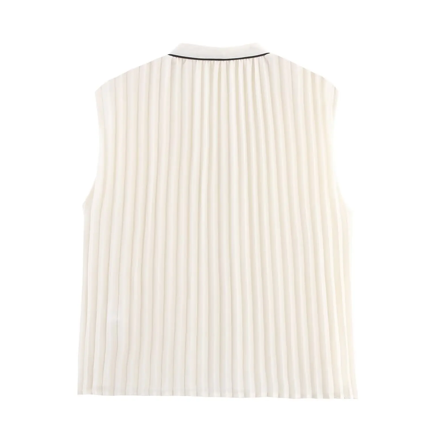 

Women's new fashion contrasting color V-neck pleated shirt retro sleeveless button up women's shirt chic top+Skirts suit