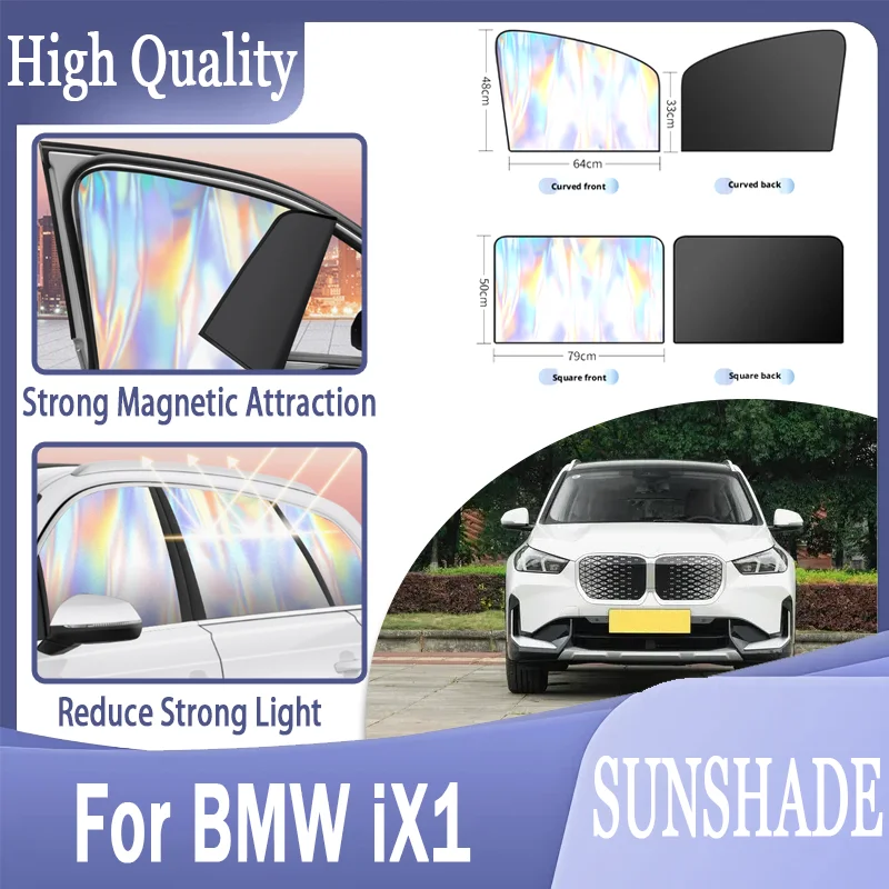 Pour BMW iX1, Pare-soleil magnétique pour vitres latérales, argent titane réfléchissant, blocage complet des UV et de la chaleur, maintient l'habitacle au frais, rangement facile.