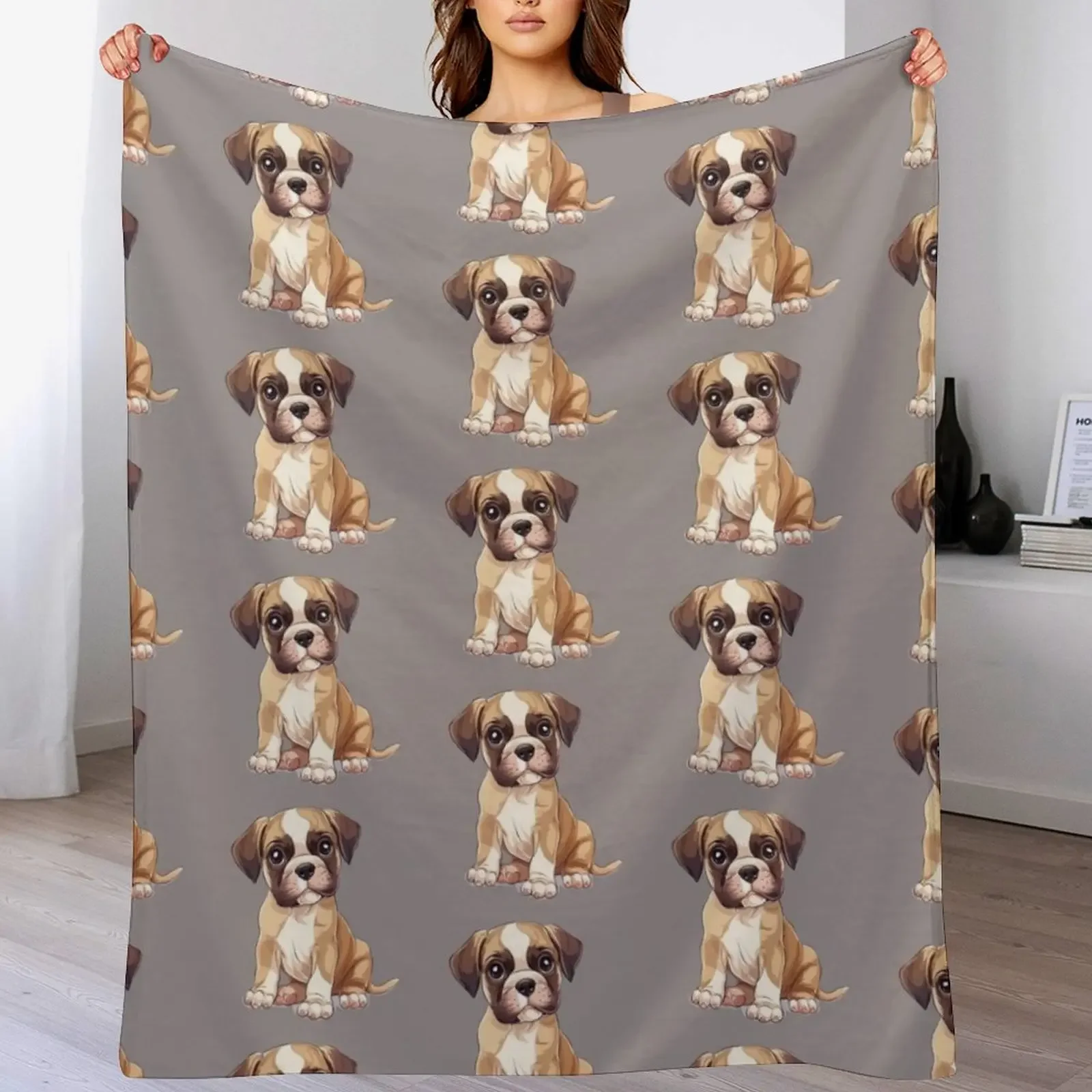 

Cute Boxer Puppy Throw Blanket Fuzzy Plush Throw Blanket for Sofa Chair
