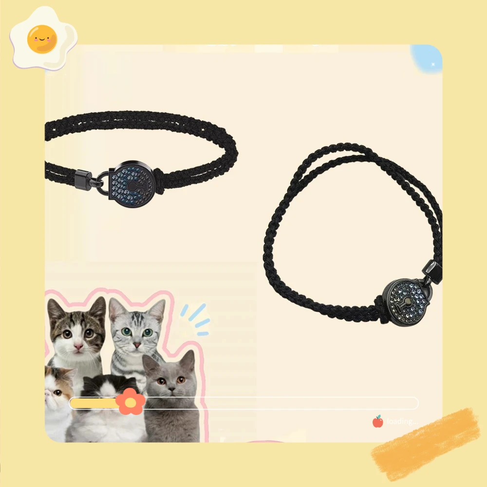 

New Black Braided Rope Lock Bracelet Cool Jewelry Valentine's Day Gift Cat Accessories