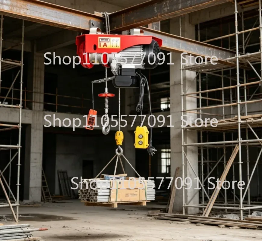 Miniature Electric Hoist 220V, Household Wireless Remote‑Control Small Crane, 1‑Ton Wire Rope Hoist Small Lifting Elevator