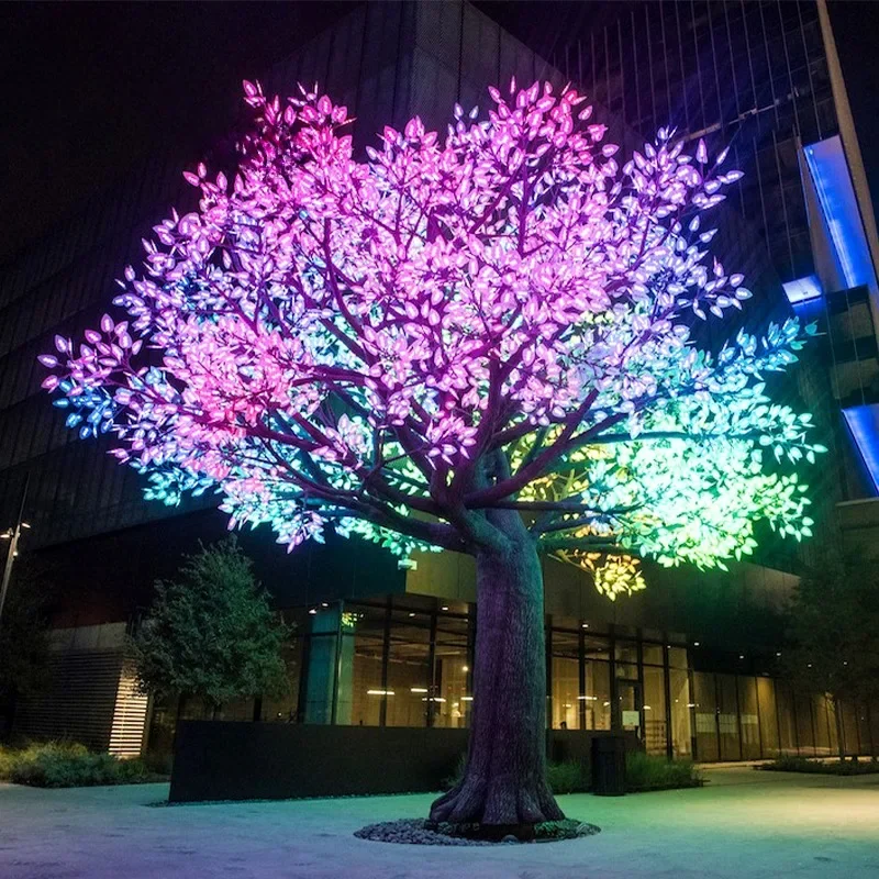 Großer Garten, künstlicher großer funkelnder Lichtbaum, Landschaftsdekoration, großer RGB-Farb-LED-Baum