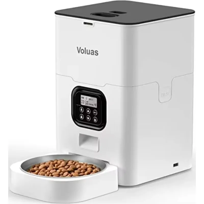 

STLF Auto Dry Food Dispenser for Cats Dogs Programmable Pet Feeder 10s Voice Recorder 4 Meals per Day 10s Portion Plastic Automa