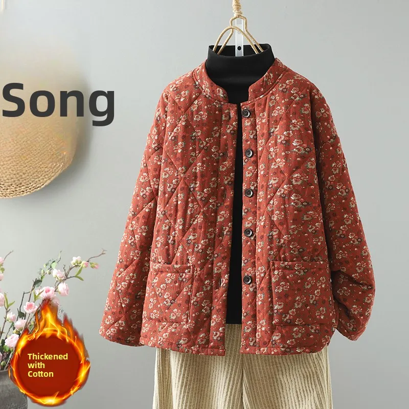 

Women's Cotton Jaet Loose Fit Casual Thin Cotton Warm Outerwear Autumn Winter New Sle Mom Clothes Big ket Long Sve