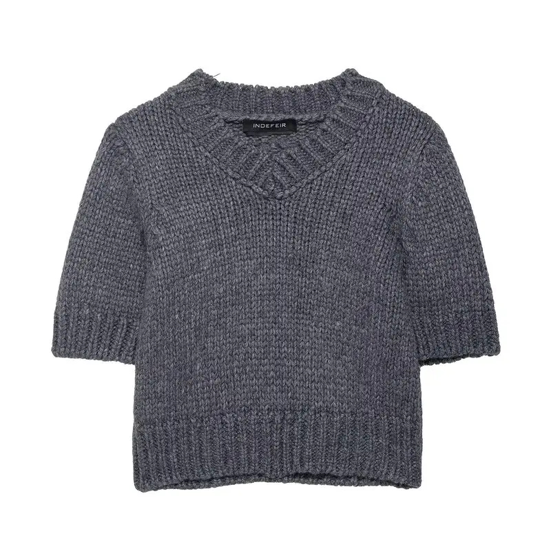 2025년 가을 신상 여성용 V넥 니트웨어 리브드 트림 다용도 유럽 패션 트렌디 탑 청소년 소녀용