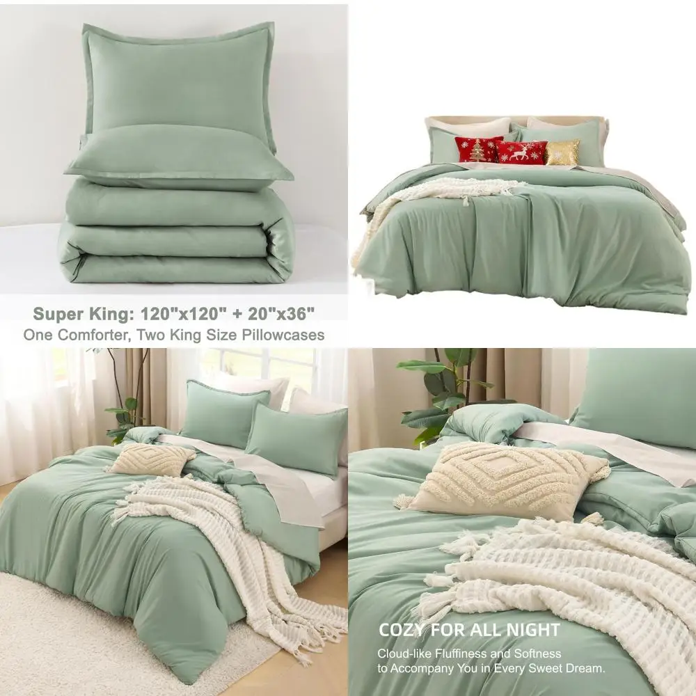 

Sage Green 120x120 Oversized King Comforter Set, 3-Piece Lightweight All-Season Bedding with Quilt and Blanket