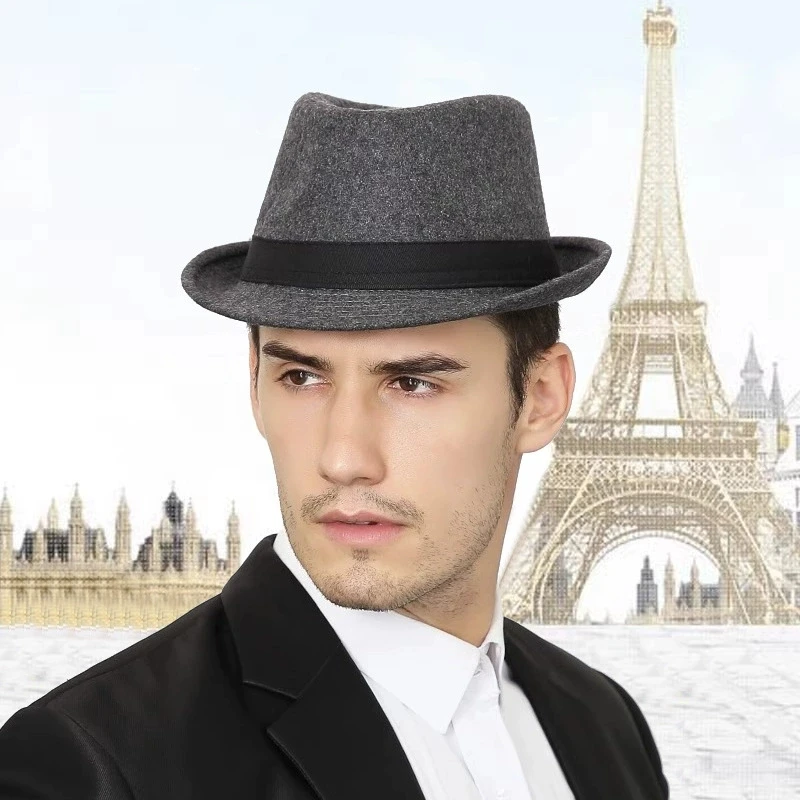 Hut für Männer, neuer Herbst-Winter-Stil, britischer Stil, Herren-Jazzhut, einfache schlichte Wollmütze, mittleres Alter und ältere Menschen, Gentleman-Hut – Detail 1