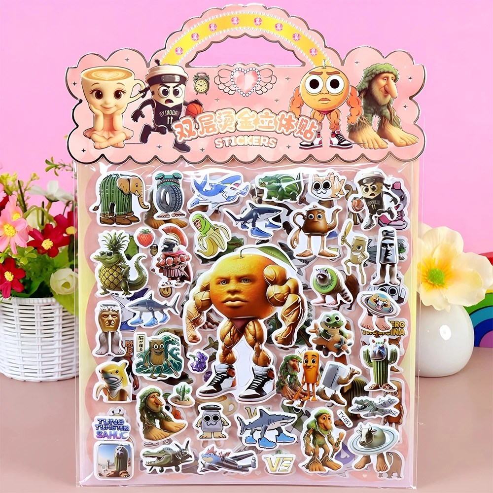 ملصقات فقاعات حيوانات Brainrot الإيطالية للأطفال مقاومة للماء يمكنك صنعها بنفسك للدراجة والكمبيوتر المحمول Tung Tung Sahur ملصق ثلاثي الأبعاد مزدوج الطبقات هدية #4