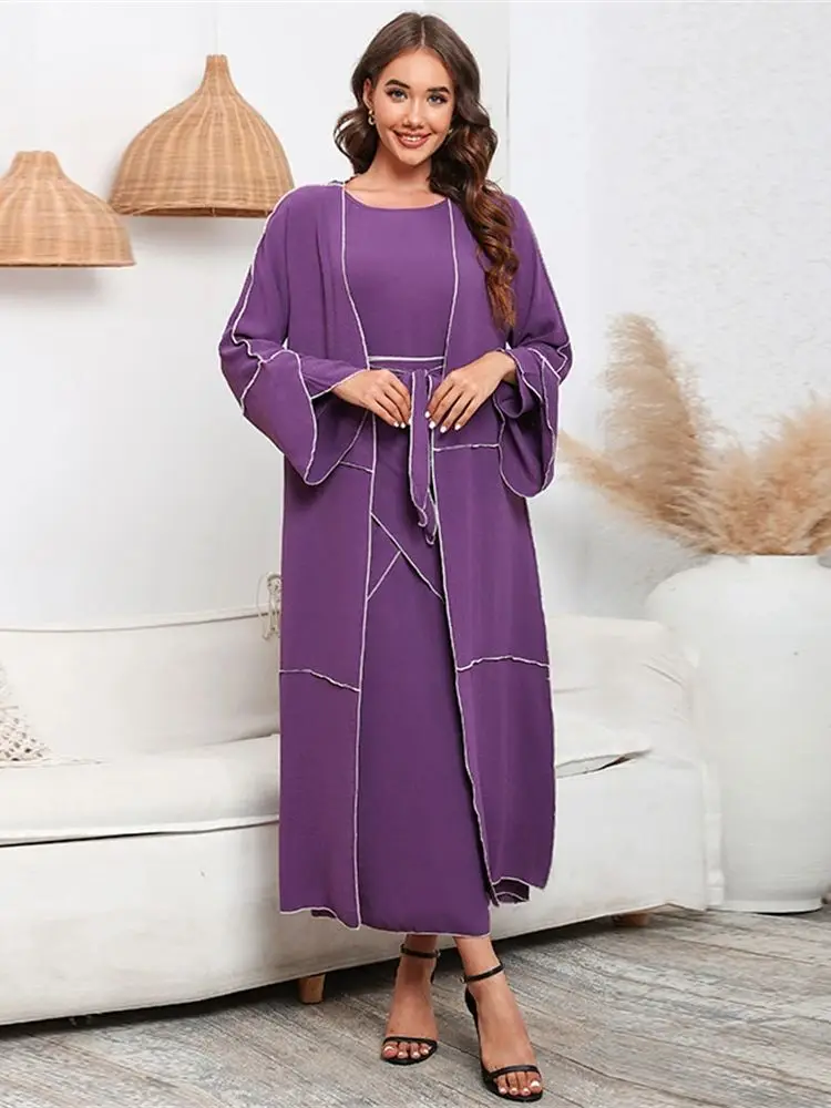 Eid 3 Piece Set Abaya Dubai Islam Muslim Sets Kaftan Modest Dresses Abayas For Women Caftan Marocain Femme Ensembles Musulmans