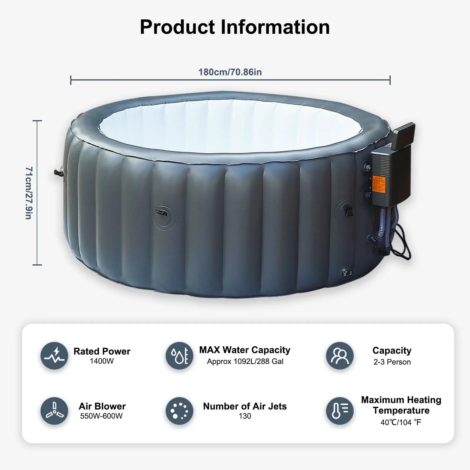 STLF حمام سباحة قابل للنفخ حوض استحمام ساخن معدات سبا مع جهاز تحكم عن بعد أنابيب كبيرة قابلة للنفخ للبالغين والأطفال حمام عائلي #2