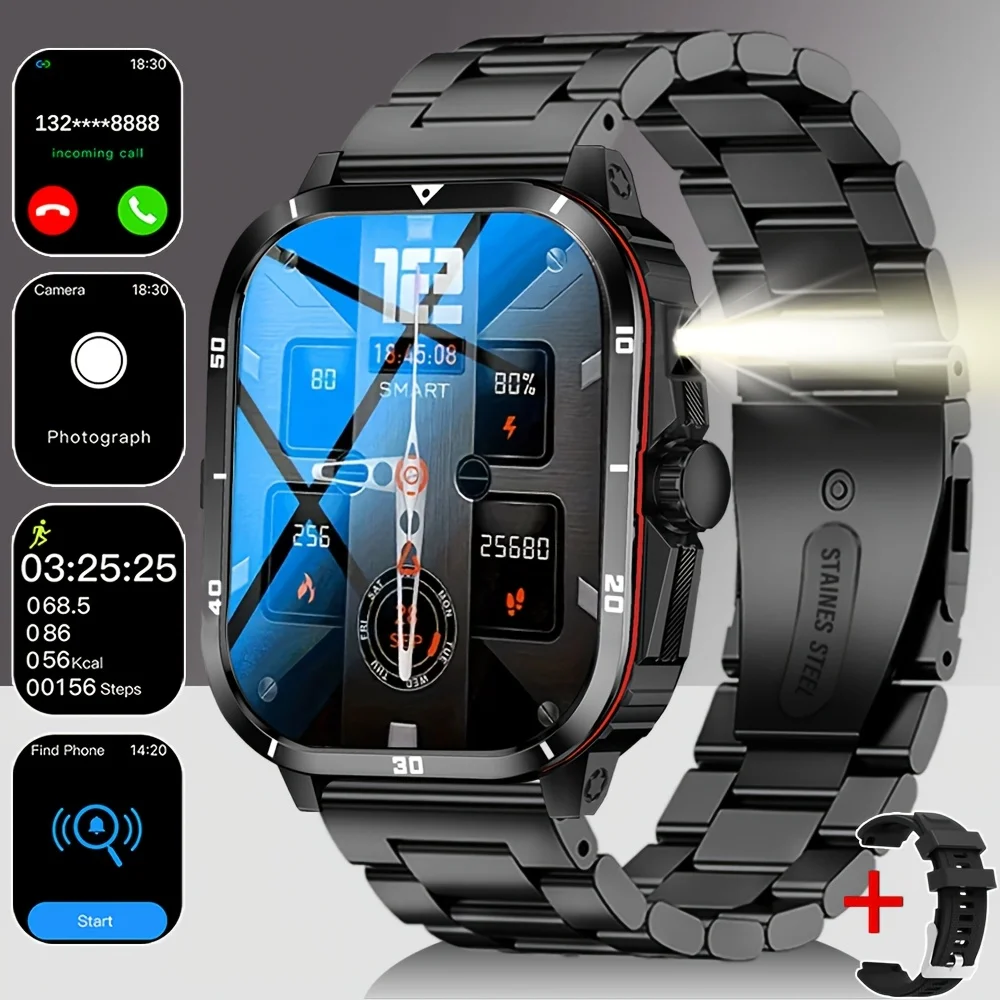 

Men'S Outdoor Sports Smartwatch, with Call/Sms Notifications, Multiple Sports Modes/Pedometer/Sports Tracker, LED Flashlight