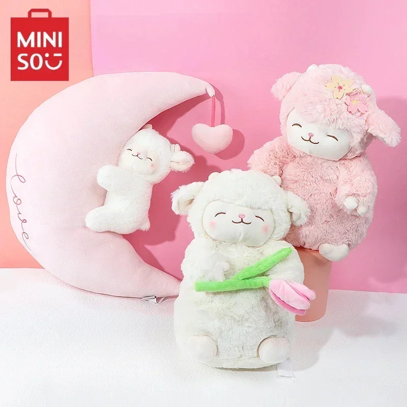 

MINISO Sheep Baa Series Plush Cherry Blossom Warm White Doll Soft Lamb Standing Kawaii Pillow Children's Toy Birthday Gift
